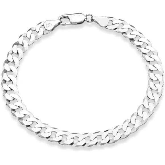 Sterling Silver 7mm Cuban Link Curb Chain Bracelet Men Women Italian Jewelry - Picture 1 of 7
